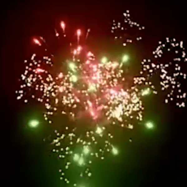 Feu d'artifice automatique Soirée VIP 188 tirs 2min 30 tirs droit multicolore vert or argent rouge bleu