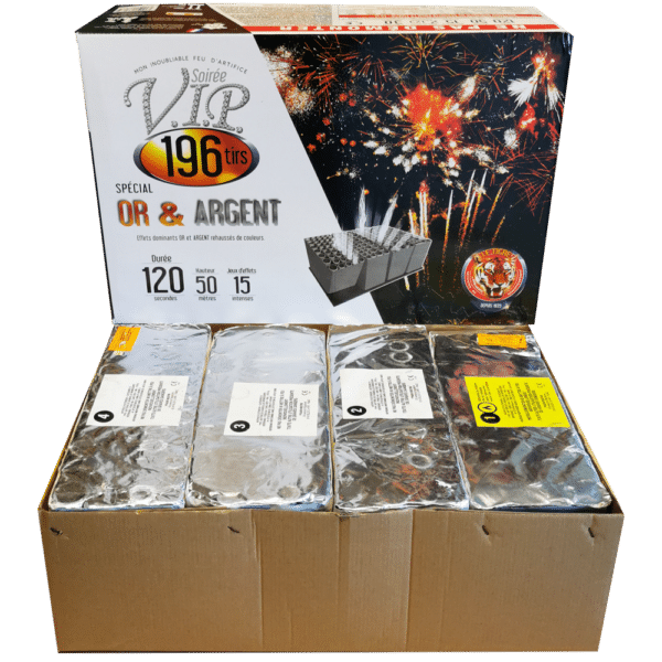 Feu d'artifice automatique 196 tirs VIP Or et Argent parfait pour mariage 31 décembre et événement festif